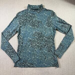 Peruvian Connection Women Blue Black M Turtleneck Long Sleeve Knit Shirt Top